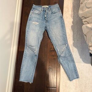 GRLFRND Light Blue Distressed Straight Leg Jeans
